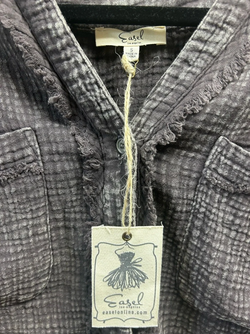 easel Charcoal Ruffle-Trim Button Down Shirt